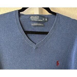 Polo‎ Ralph Lauren Men's Medium Pima Cotton V-Neck Sweater Navy Blue